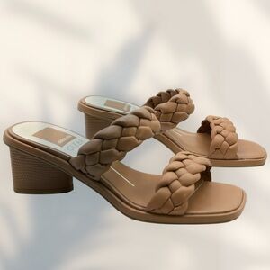 Dolce Vita Ronin Braided Strap Vegan Leather Stack Kitten Heel Sandals Size 5